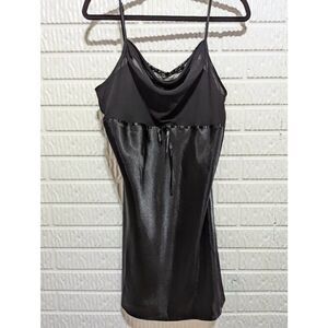 Delicates Women's Black Adjustable Strap Solid Draped Nightgown Nightie Large